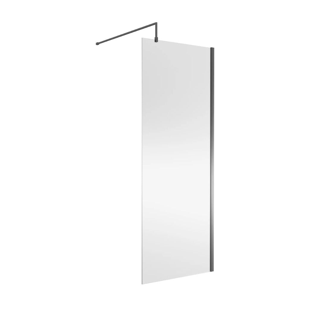 Nui Wetroom Screen 800x1850x8mm - Brushed Pewter Contemporary Aluminium 1850x798x14mm - JJ Building Materials