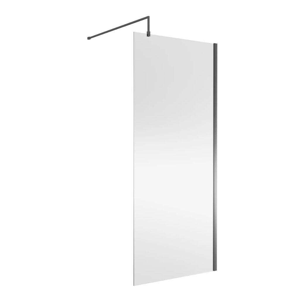 Nui Wetroom Screen 900x1850x8mm - Brushed Pewter Contemporary Aluminium 1850x898x14mm - JJ Building Materials