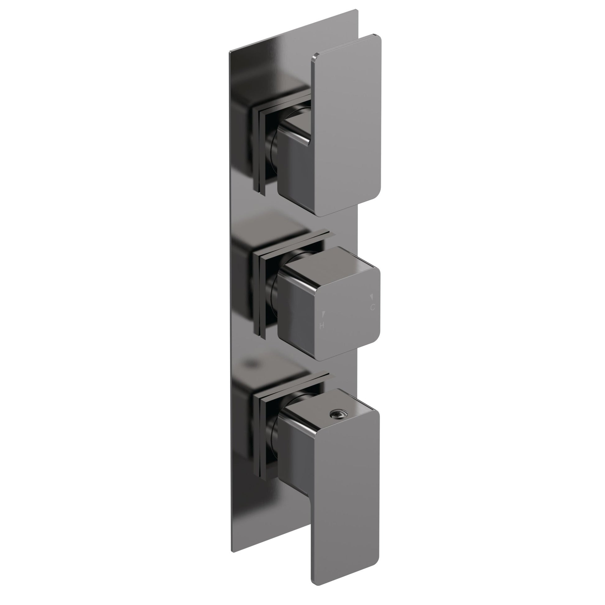 Nui Windon Triple Thermostatic Valve With Diverter Contemporary Brushed Pewter Brass ABS 300x120x135mm - JJ Building Materials