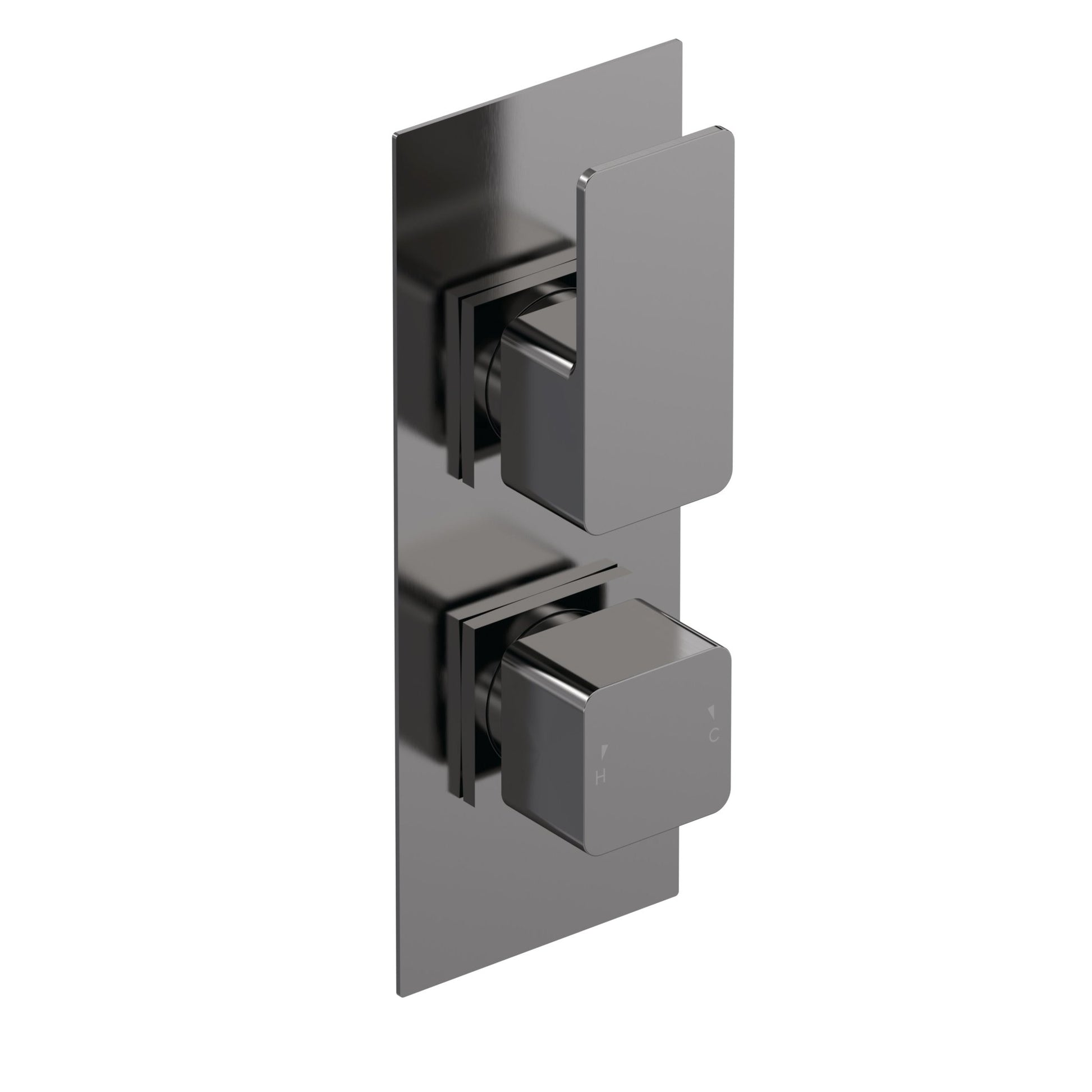 Nui Windon Twin Thermostatic Valve Contemporary Brushed Pewter Brass ABS 215x120x135mm - JJ Building Materials
