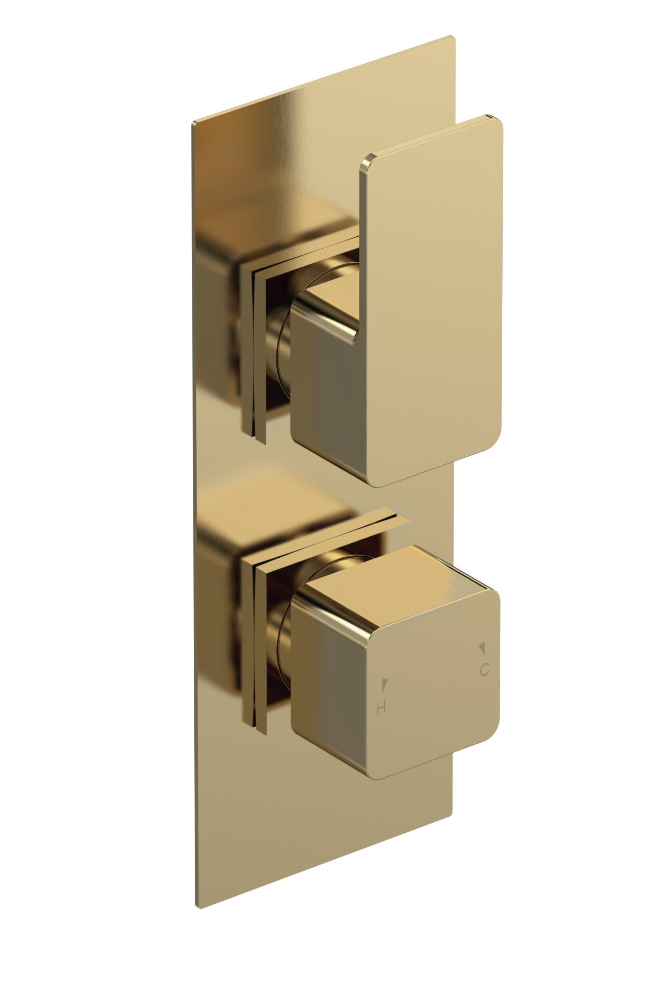 Nui Windon Twin Thermostatic Valve With Diverter Contemporary Brushed Brass Brass ABS 215x80x135mm - JJ Building Materials