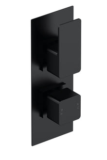 Nui Windon Twin Thermostatic Valve With Diverter Contemporary Matt Black Brass ABS 215x80x135mm - JJ Building Materials