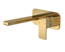 Nui Windon Wall Mounted 2 Tap Hole Basin Mixer With Plate Contemporary Brushed Brass Brass,plastic 70x180x199mm - JJ Building Materials