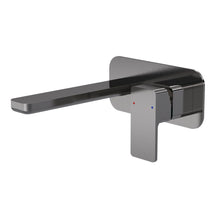 Nui Windon Wall Mounted 2 Tap Hole Basin Mixer With Plate Contemporary Brushed Pewter Brass,plastic 70x180x199mm - JJ Building Materials