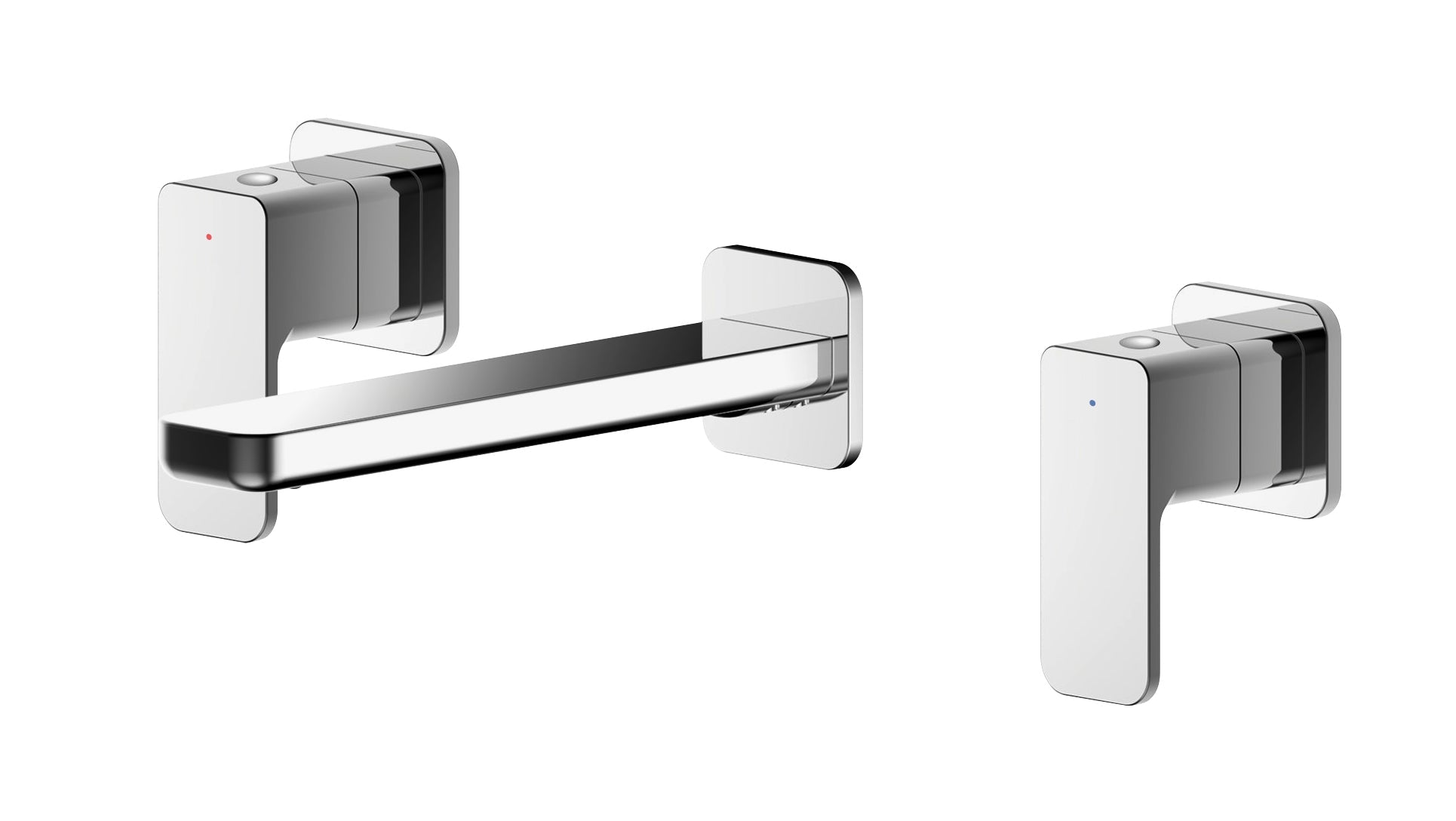 Nui Windon Wall Mounted 3 Tap Hole Basin Mixer Contemporary Chrome Brass 75x250x201mm - JJ Building Materials