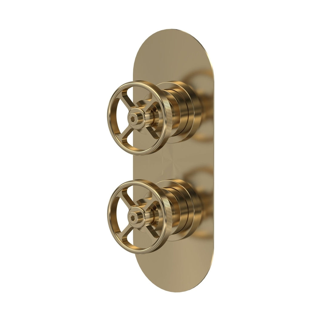 Nuie 1 Outlet Valves Twin Valve Traditional Brushed Brass Brass ABS 215x80x136mm - JJ Building Materials