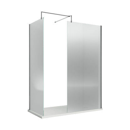 Nuie 1000mm Fluted Wetroom Screen With Support Bar Contemporary Chrome Aluminium 1850x1000x13mm - JJ Building Materials
