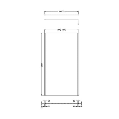 Nuie 1000mm Outer Framed Wetroom Screen With Support Bar Contemporary Brushed Brass Aluminium 1850x1000x14mm - JJ Building Materials