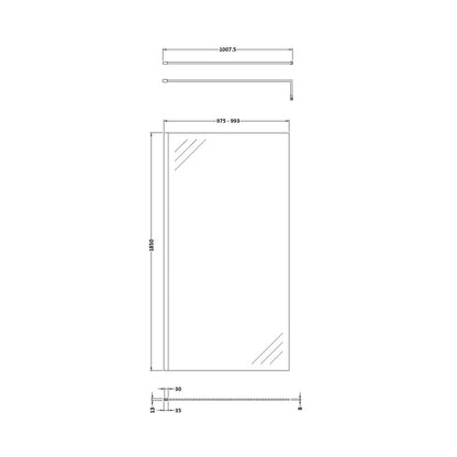 Nuie 1000mm Wetroom Screen With Support Bar Contemporary Brushed Brass Aluminium 1850x1000x14mm - JJ Building Materials