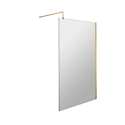 Nuie 1000mm Wetroom Screen With Support Bar Contemporary Brushed Brass Aluminium 1850x1000x14mm - JJ Building Materials