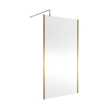 Nuie 1100mm Outer Framed Wetroom Screen With Support Bar Contemporary Brushed Brass Aluminium 1850x1100x14mm - JJ Building Materials