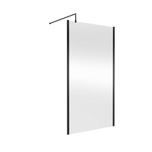 Nuie 1100mm Outer Framed Wetroom Screen With Support Bar Contemporary Matt Black Aluminium 1850x1100x14mm - JJ Building Materials