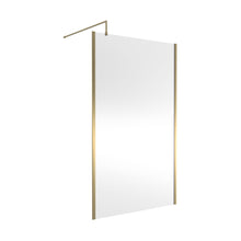 Nuie 1200mm Outer Framed Wetroom Screen With Support Bar Contemporary Brushed Brass Aluminium 1850x1200x14mm - JJ Building Materials