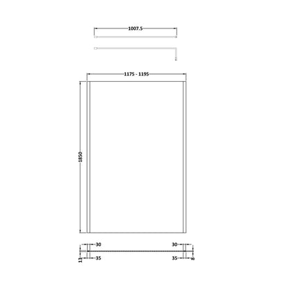 Nuie 1200mm Outer Framed Wetroom Screen With Support Bar Contemporary Brushed Brass Aluminium 1850x1200x14mm - JJ Building Materials