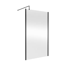 Nuie 1200mm Outer Framed Wetroom Screen With Support Bar Contemporary Matt Black Aluminium 1850x1200x14mm - JJ Building Materials