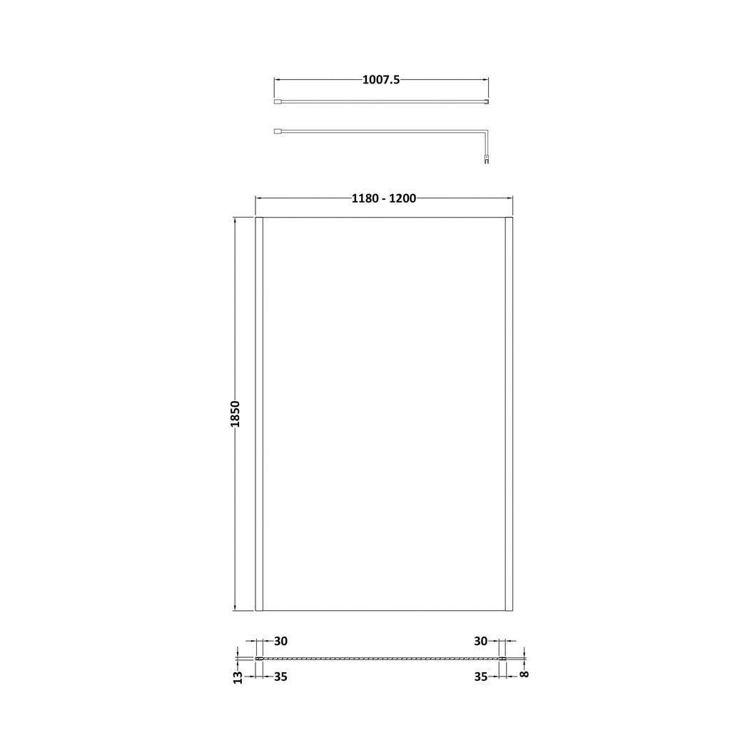 Nuie 1200mm Wetroom Screen Outer Frame 1850x8mm - Brushed Pewter Contemporary Aluminium 1850x1198x13mm - JJ Building Materials