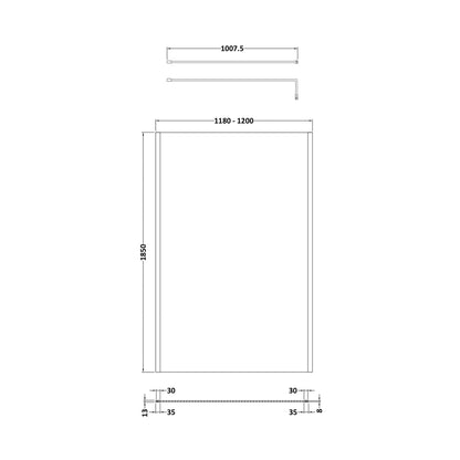Nuie 1200mm Wetroom Screen Outer Frame 1850x8mm - Brushed Pewter Contemporary Aluminium 1850x1198x13mm - JJ Building Materials