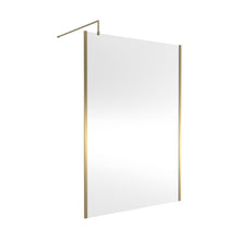 Nuie 1400mm Outer Framed Wetroom Screen With Support Bar Contemporary Brushed Brass Aluminium 1850x1400x14mm - JJ Building Materials