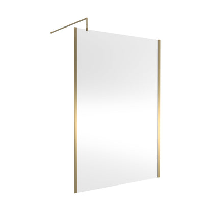 Nuie 1400mm Outer Framed Wetroom Screen With Support Bar Contemporary Brushed Brass Aluminium 1850x1400x14mm - JJ Building Materials
