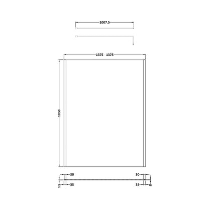 Nuie 1400mm Outer Framed Wetroom Screen With Support Bar Contemporary Brushed Brass Aluminium 1850x1400x14mm - JJ Building Materials