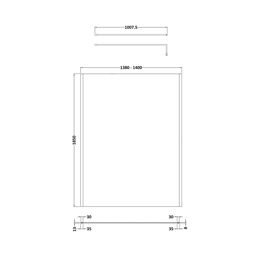 Nuie 1400mm Wetroom Screen Outer Frame 1850x8mm - Brushed Pewter Contemporary Aluminium 1850x1398x13mm - JJ Building Materials