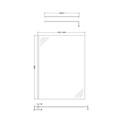 Nuie 1400mm Wetroom Screen With Support Bar Contemporary Brushed Brass Aluminium 1850x1400x14mm - JJ Building Materials
