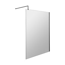 Nuie 1400mm Wetroom Screen With Support Bar Contemporary Matt Black Aluminium 1850x1400x14mm - JJ Building Materials