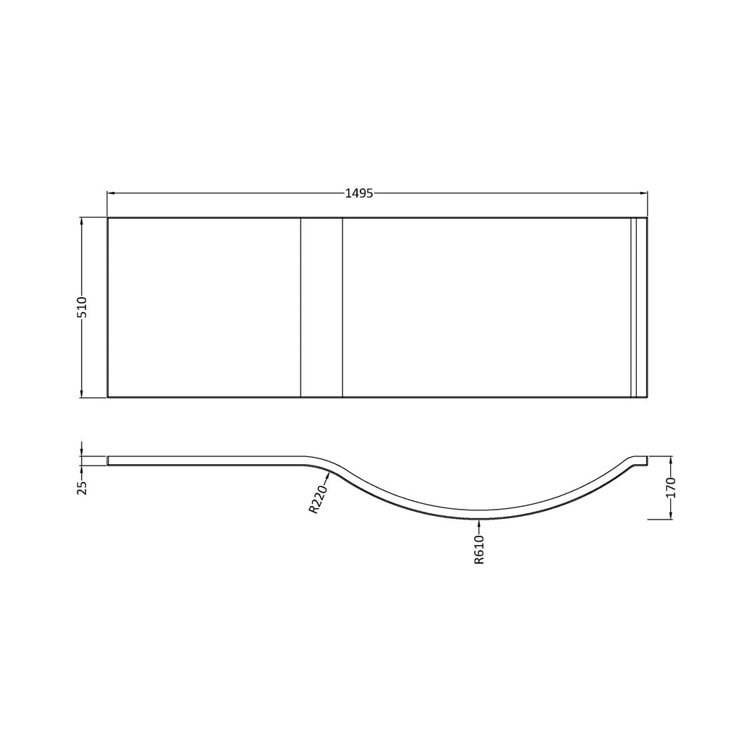 Nuie 1500mm P Shaped Front Panel Contemporary European White Acrylic 500x1500x30mm - JJ Building Materials