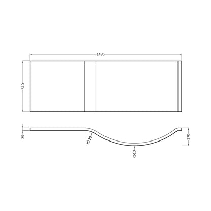 Nuie 1500mm P Shaped Front Panel Contemporary European White Acrylic 500x1500x30mm - JJ Building Materials
