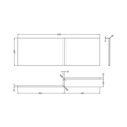 Nuie 1500mm Square Showerbath Front Panel Contemporary White Acrylic 500x1500x150mm - JJ Building Materials