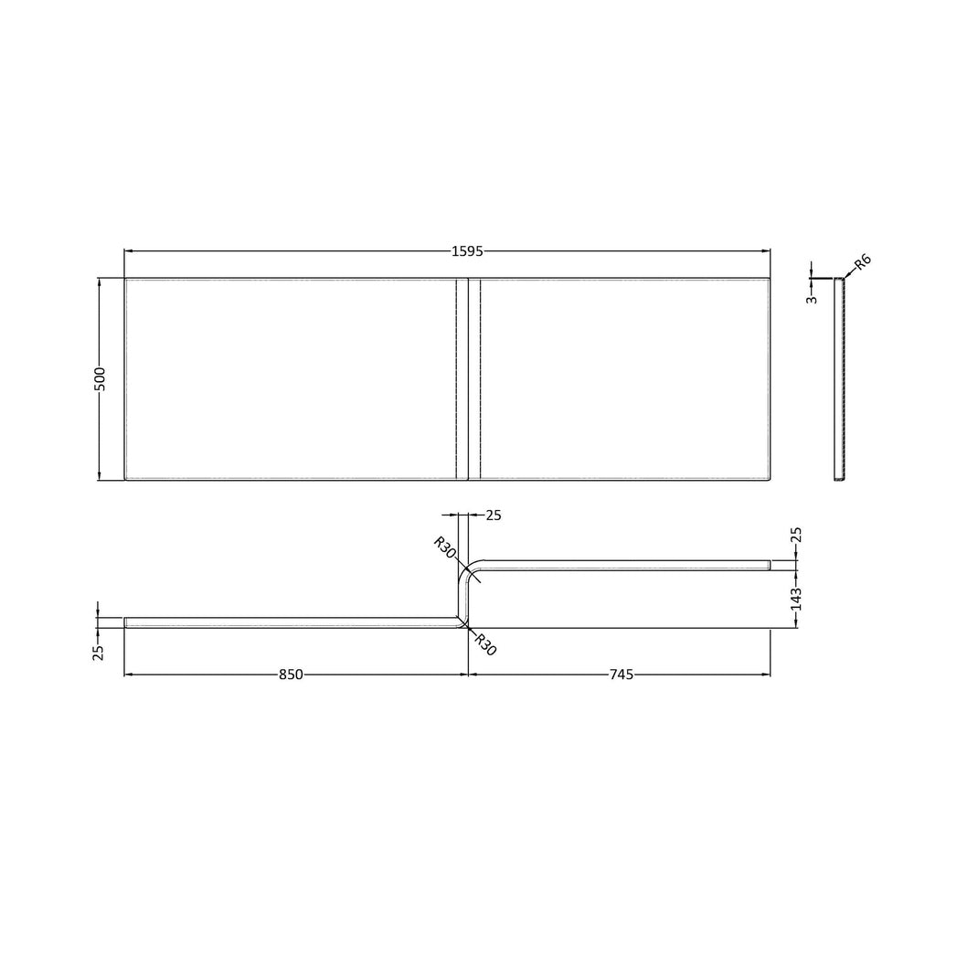 Nuie 1600mm Square Showerbath Front Panel Contemporary European White Acrylic 500x1600x167mm - JJ Building Materials