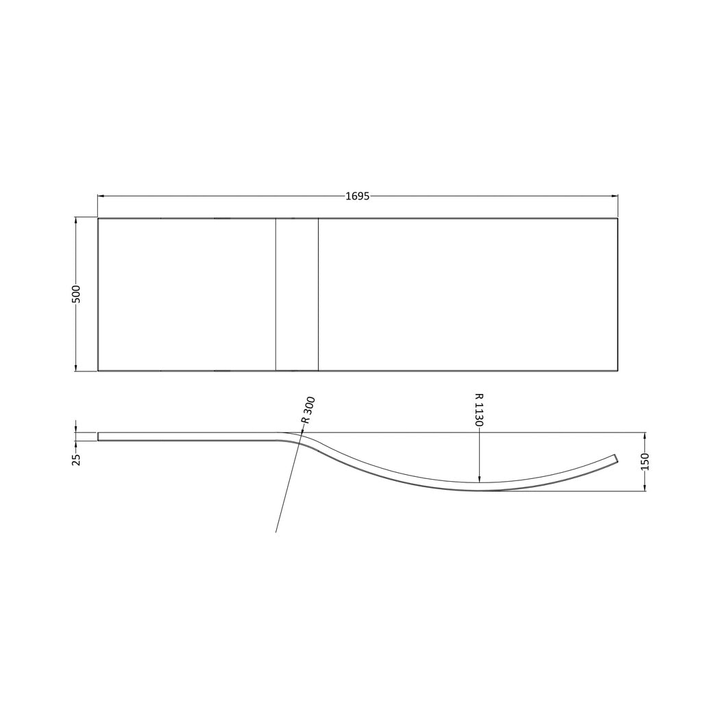 Nuie 1700 B Shaped Front Panel Cw Fixing Kit Contemporary European White Acrylic 500x1800x30mm - JJ Building Materials