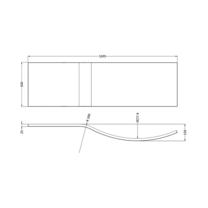 Nuie 1700 B Shaped Front Panel Cw Fixing Kit Contemporary European White Acrylic 500x1800x30mm - JJ Building Materials