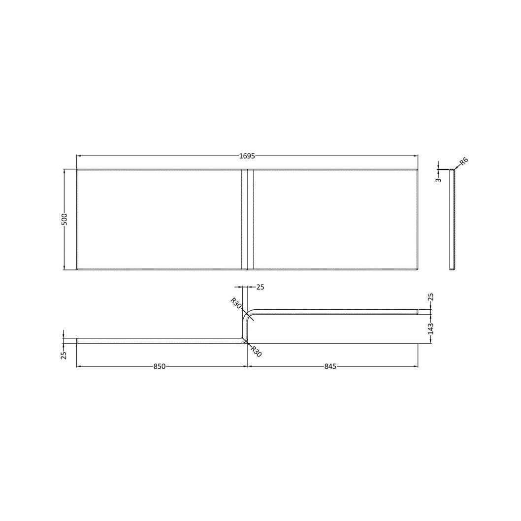 Nuie 1700 Sq Showerbath Front Panel Cw Fixing Contemporary European White Acrylic 500x1700x150mm - JJ Building Materials
