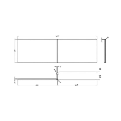 Nuie 1700 Sq Showerbath Front Panel Cw Fixing Contemporary European White Acrylic 500x1700x150mm - JJ Building Materials
