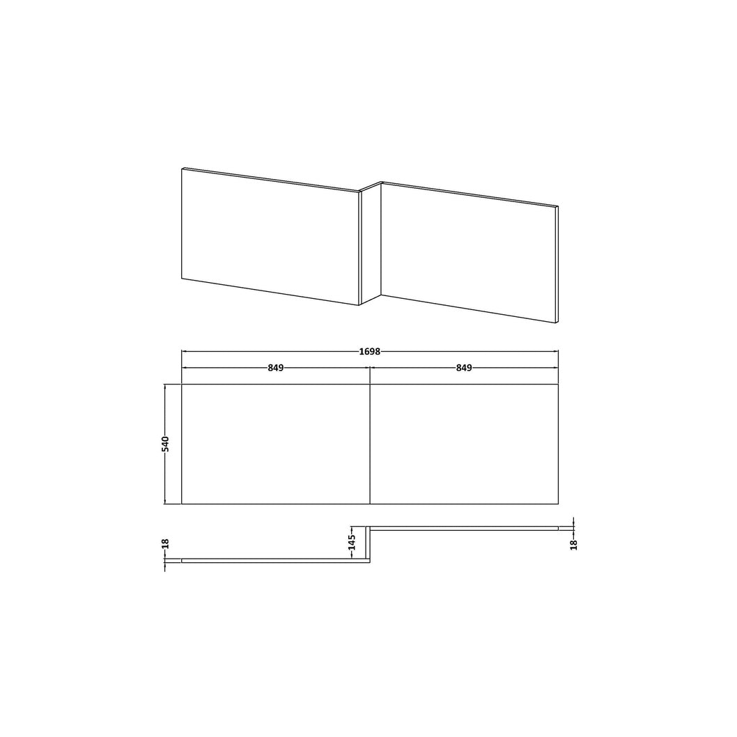 Nuie 1700mm Offset Side Panel Waterproof Contemporary Gloss White Pvc 540x1698x163mm - JJ Building Materials