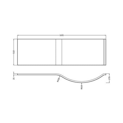 Nuie 1700mm P Shaped Front Panel Contemporary European White Acrylic 500x1700x30mm - JJ Building Materials
