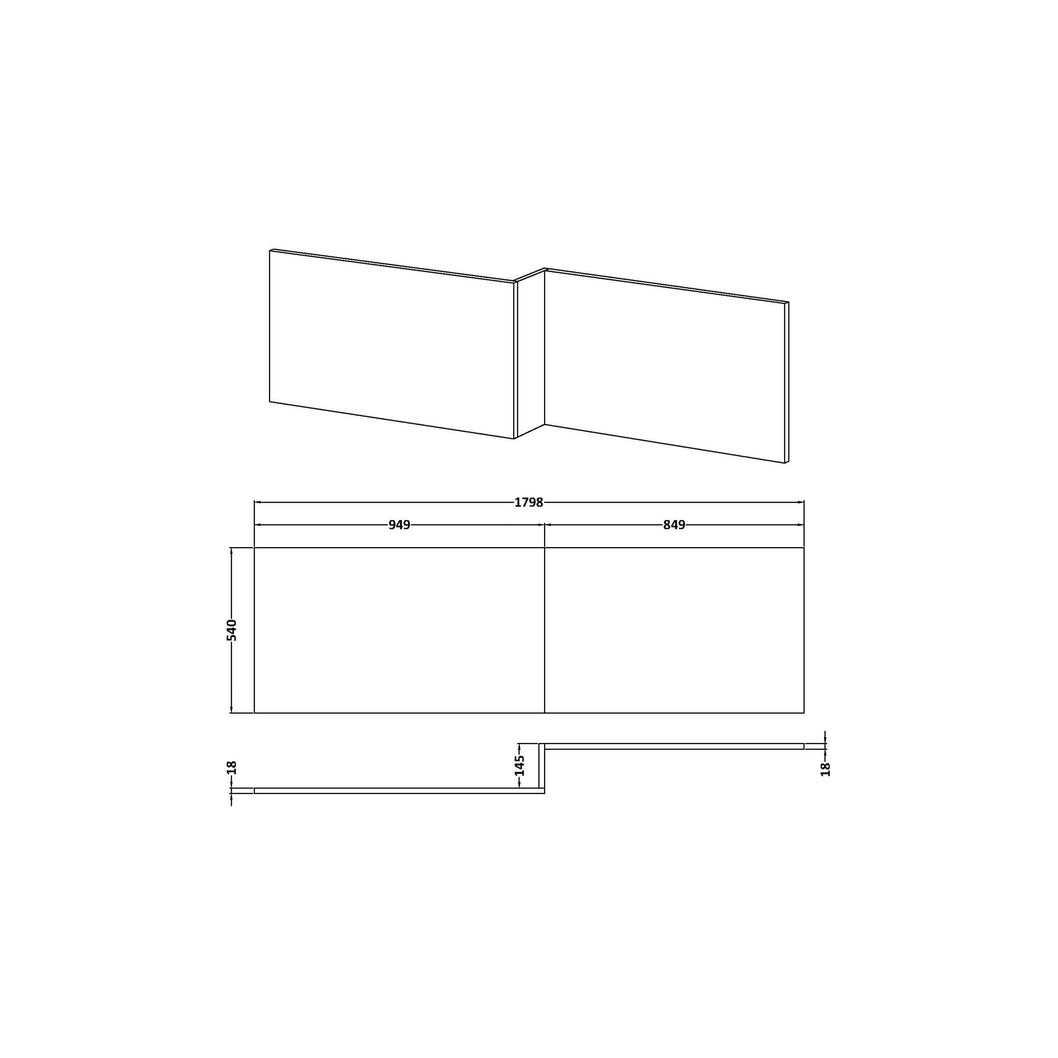 Nuie 1800mm Offset Side Panel Waterproof Contemporary Gloss White Pvc 540x1798x163mm - JJ Building Materials