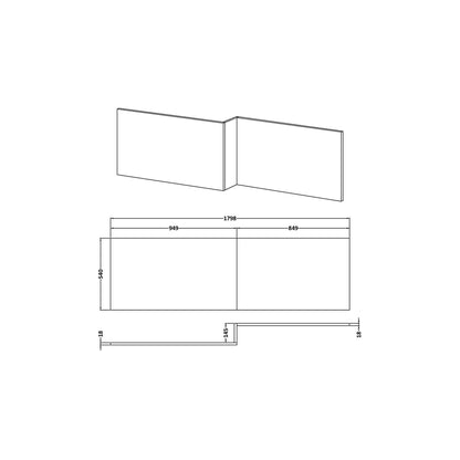 Nuie 1800mm Offset Side Panel Waterproof Contemporary Gloss White Pvc 540x1798x163mm - JJ Building Materials