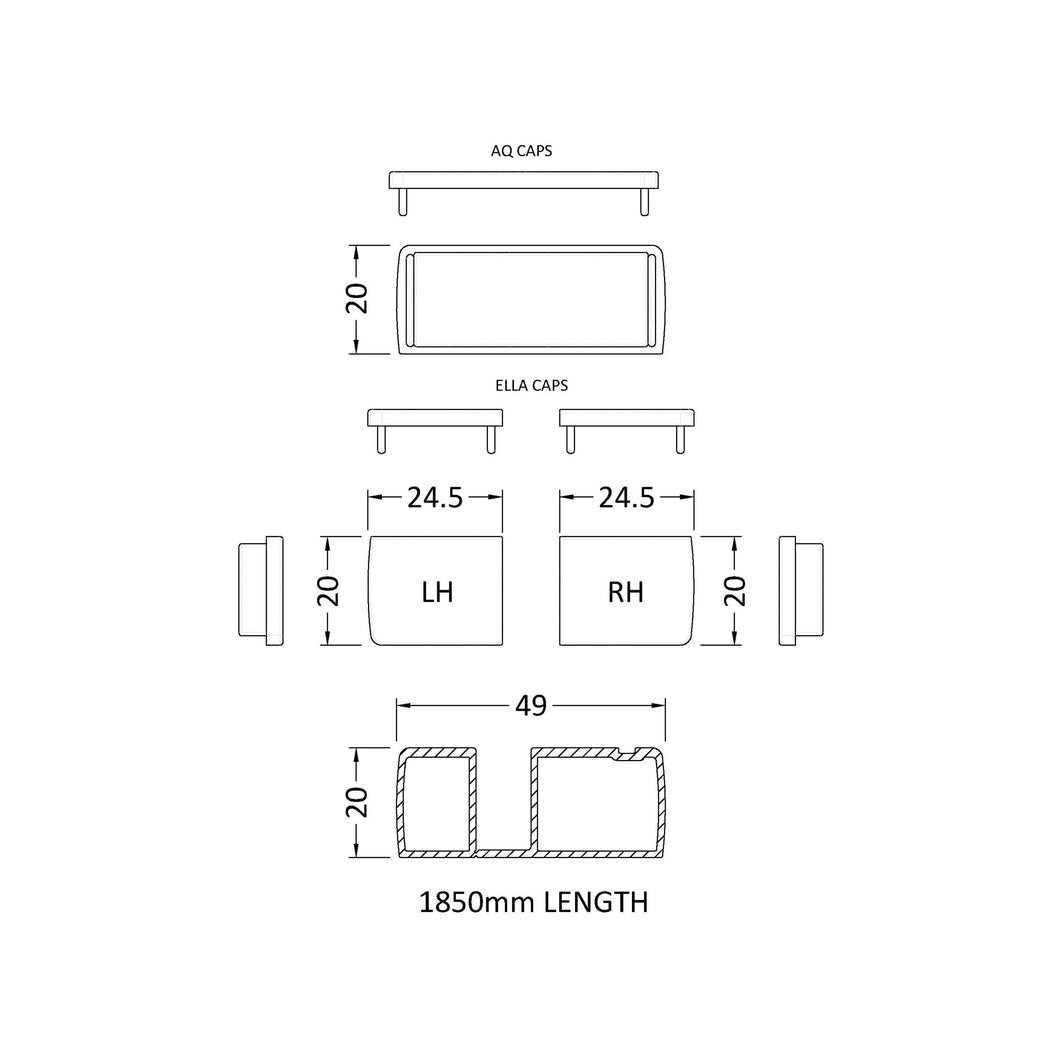 Nuie 1850mm Profile Extension Kit Contemporary Chrome Aluminium 1850x20x49mm - JJ Building Materials