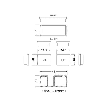 Nuie 1850mm Profile Extension Kit Contemporary Chrome Aluminium 1850x20x49mm - JJ Building Materials
