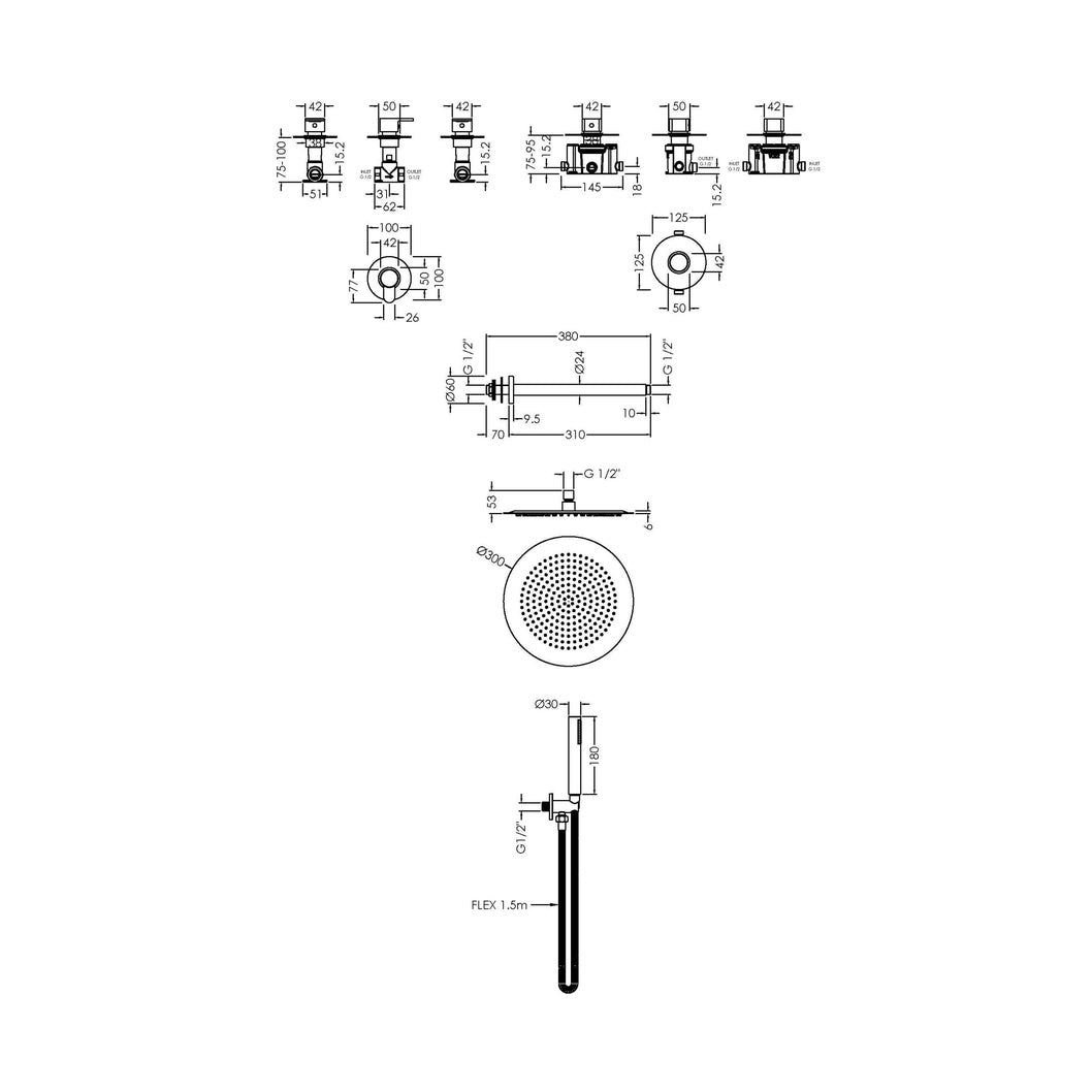 Nuie 2 Outlet Arvan Double Bundle With Stop Taps Contemporary Chrome Brass ABS - JJ Building Materials