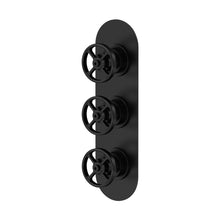 Nuie 2 Outlet Valves Triple Valve Traditional Matt Black Brass ABS 280x80x136mm - JJ Building Materials