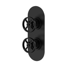 Nuie 2 Outlet Valves Twin Valve With Diverter Traditional Matt Black Brass ABS 215x80x143mm - JJ Building Materials