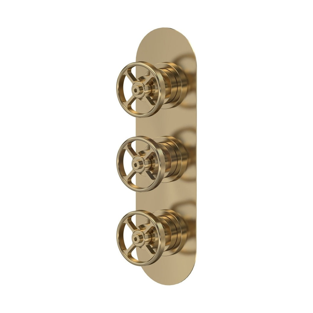 Nuie 3 Outlet Valves Triple Valve With Diverter Traditional Brushed Brass Brass ABS 280x80x145mm - JJ Building Materials