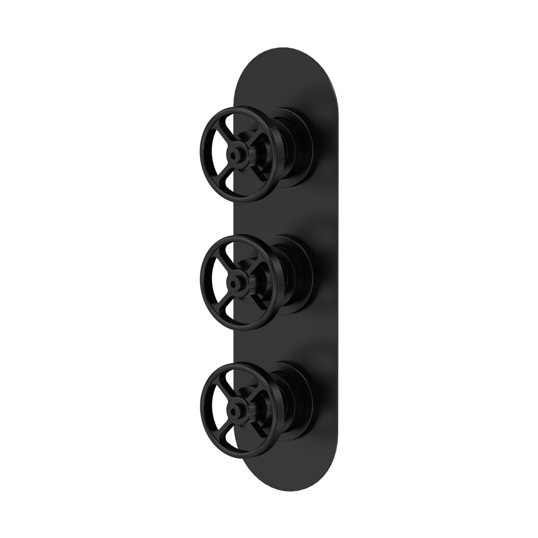 Nuie 3 Outlet Valves Triple Valve With Diverter Traditional Matt Black Brass ABS 280x80x145mm - JJ Building Materials