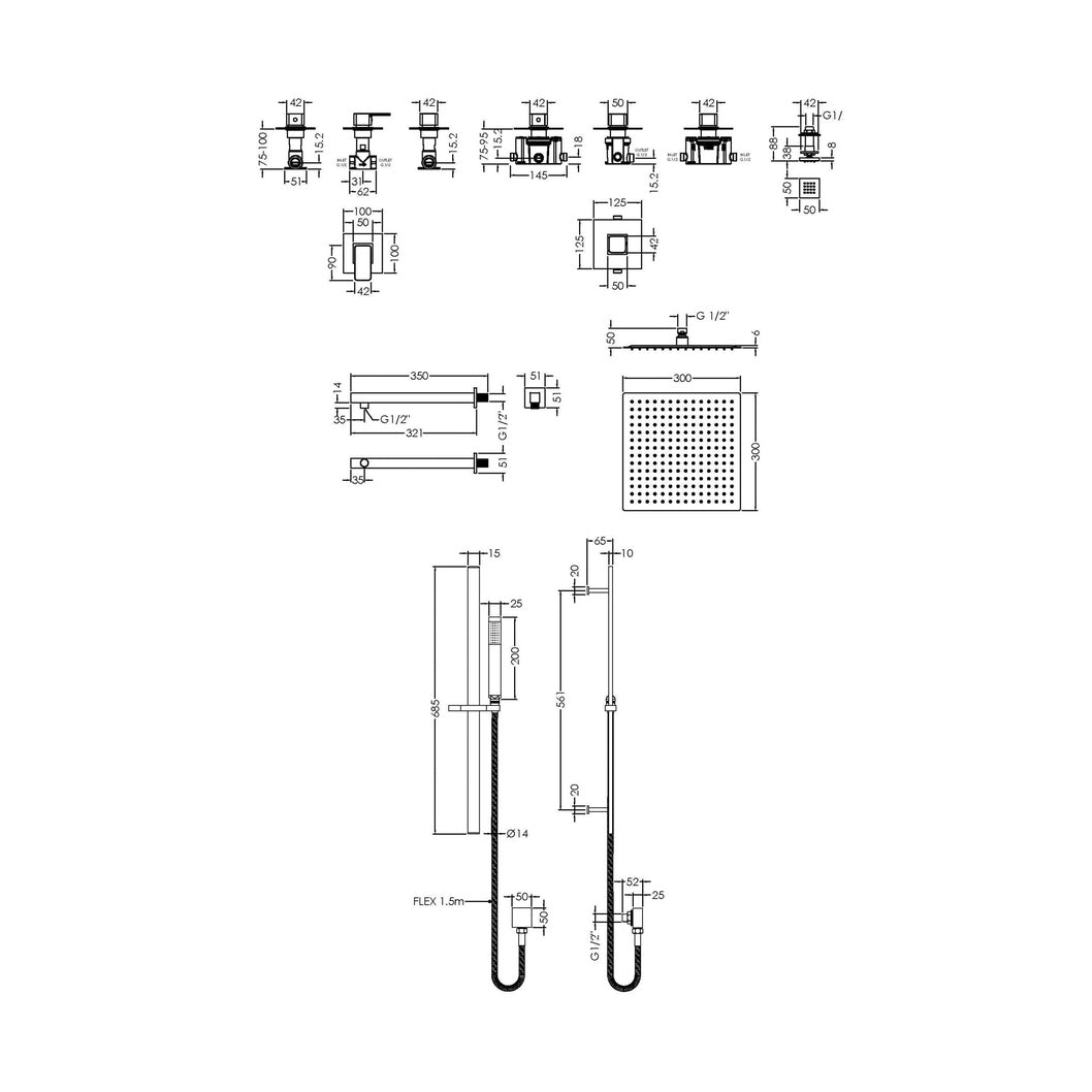 Nuie 3 Outlet Windon Bundle With Stop Taps Contemporary Chrome Brass ABS - JJ Building Materials