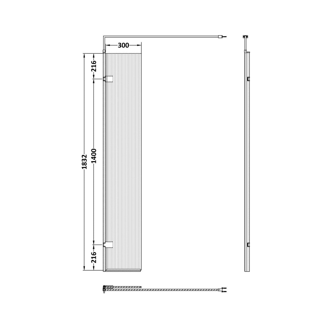 Nuie 300mm Fluted Hinged Screen With Support Bar Contemporary Chrome Aluminium 1850x322x27mm - JJ Building Materials