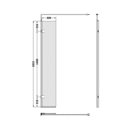 Nuie 300mm Fluted Hinged Screen With Support Bar Contemporary Chrome Aluminium 1850x322x27mm - JJ Building Materials