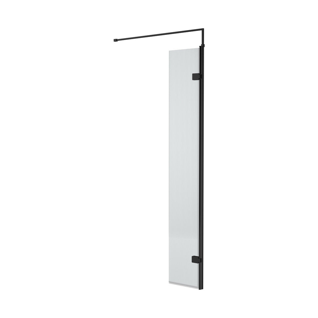 Nuie 300mm Fluted Hinged Screen With Support Bar Contemporary Matt Black Aluminium 1850x322x27mm - JJ Building Materials